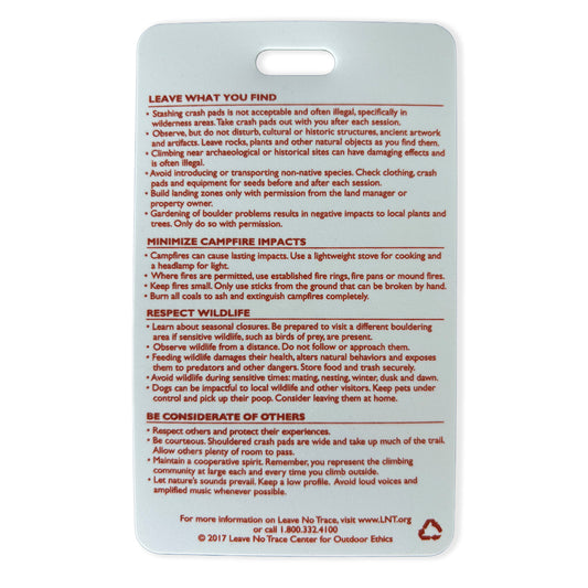 Bouldering Ethics Reference Card (Tags)