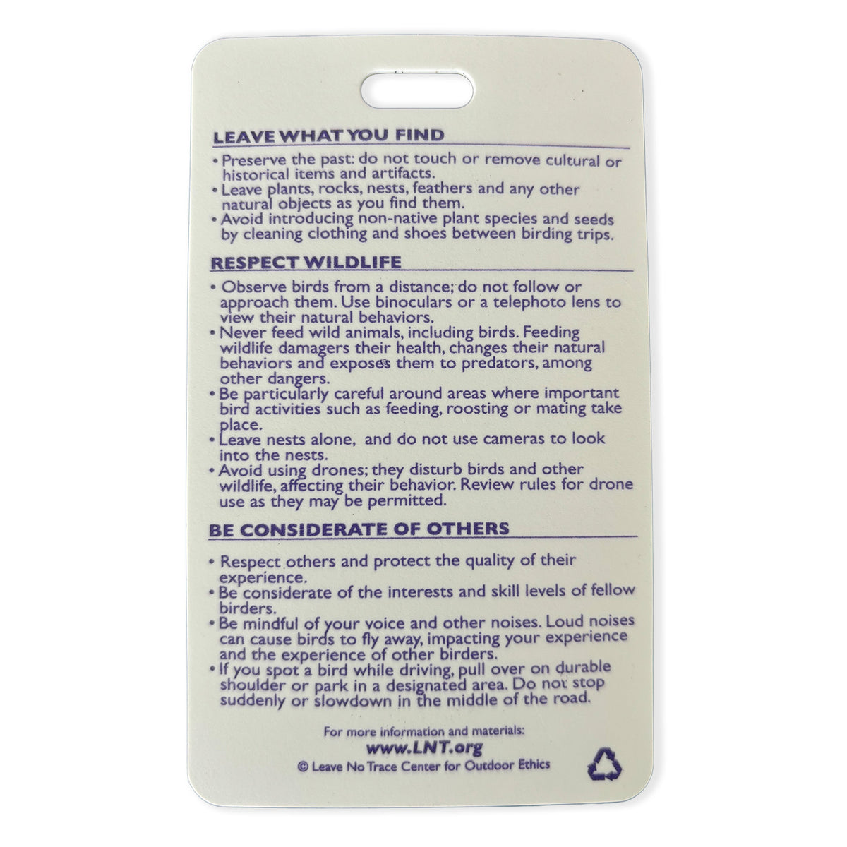 Birding Rack Card Birding Ethics Reference Card (Sold in Packs of 10) – Leave No Trace ...